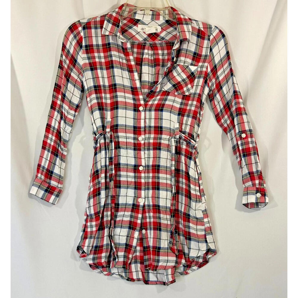 L.O.G.G by H&M Tunic Shirt Girls Size 8-9Y Red Plaid With Tie Belt And Pockets